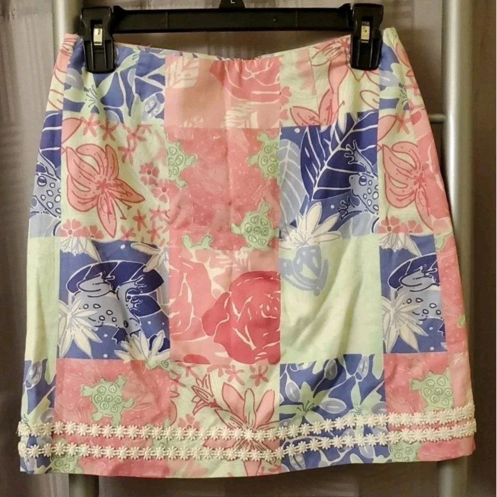 Lilly Pulitzer Patchwork Skirt Floral Turtle Frog Print M Colorful Vintage Sz 6‎